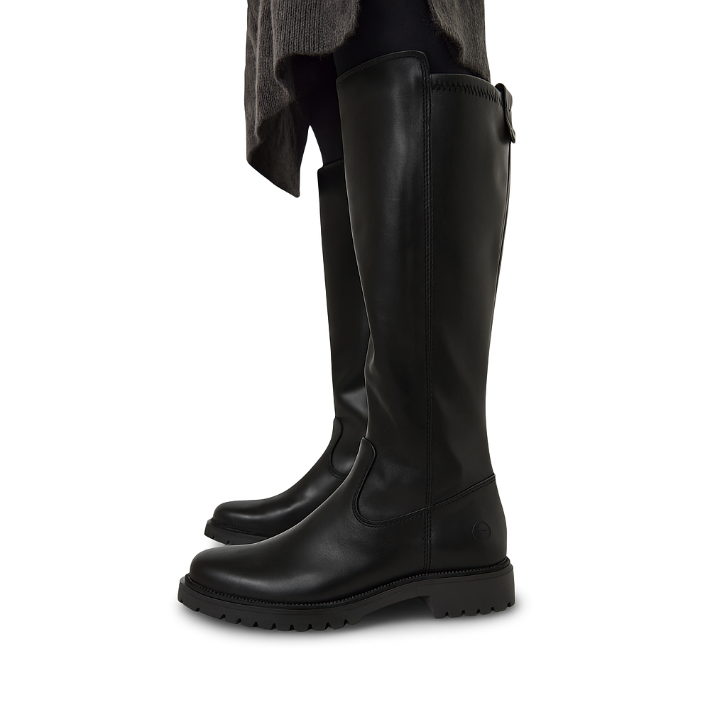 TAMARIS stivali alti in pelle con chiusura a cerniera laterale - Nero